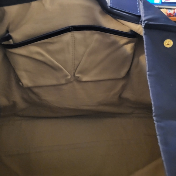 TORY BURCH ELLA nylon TOTE Navy Blue Tote Bag. SNAP Closure On Sides. - Picture 8 of 11
